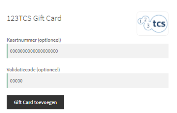 Gift card entry fields on the checkout page